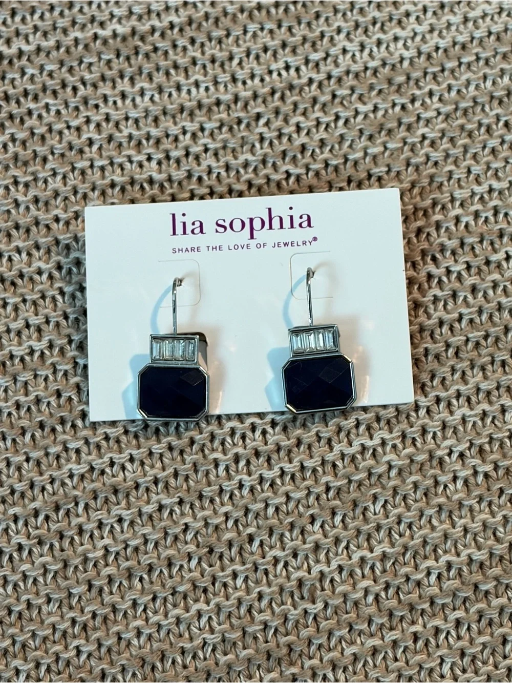 Lia Sophia Navy and Silver Faceted Drop Earrings